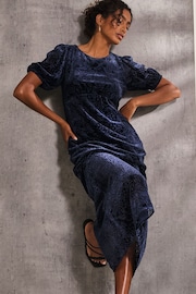 FatFace Blue Nora Burnout Midi Dress - Image 3 of 6