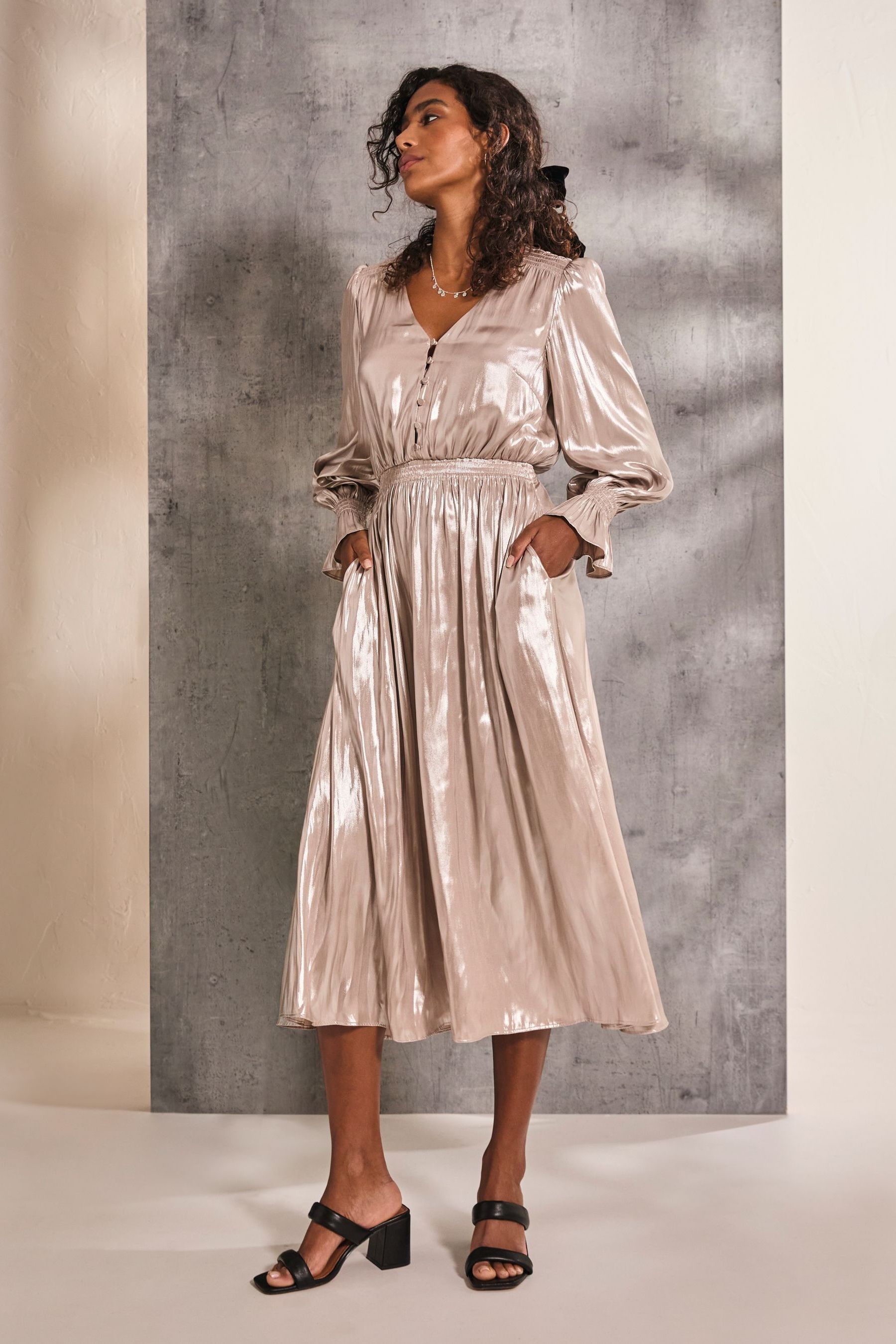 Buy FatFace Gold Rina Metallic Midi Dress from Next Luxembourg