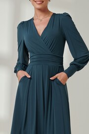 Jolie Moi Green Long  Sleeve Soft Silky Jersey Maxi Dress - Image 3 of 6