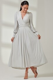 Jolie Moi Grey Long  Sleeve Soft Silky Jersey Maxi Dress - Image 6 of 6