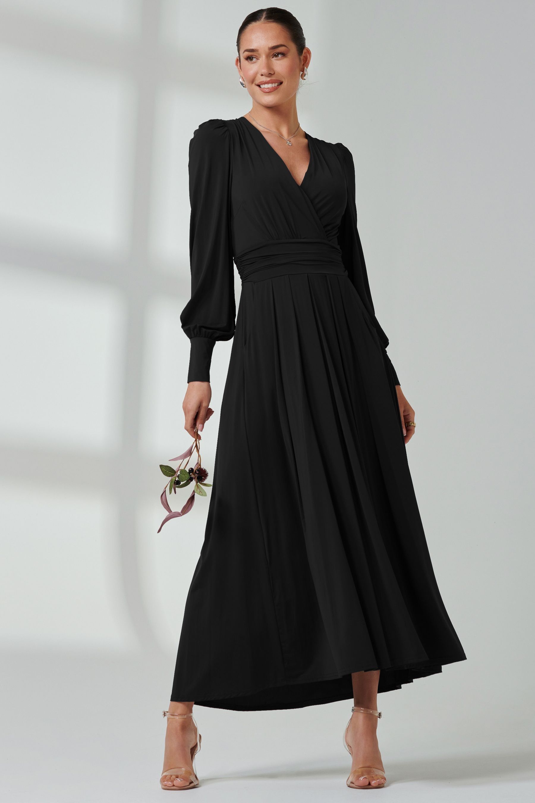 Buy Jolie Moi Black Long Sleeve Soft Silky Jersey Maxi Dress from Next Malta