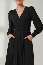 Jolie Moi Black Long  Sleeve Soft Silky Jersey Maxi Dress - Image 3 of 6