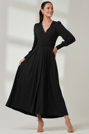Jolie Moi Black Long  Sleeve Soft Silky Jersey Maxi Dress - Image 4 of 6