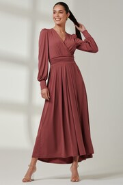 Jolie Moi Red Long  Sleeve Soft Silky Jersey Maxi Dress - Image 4 of 6