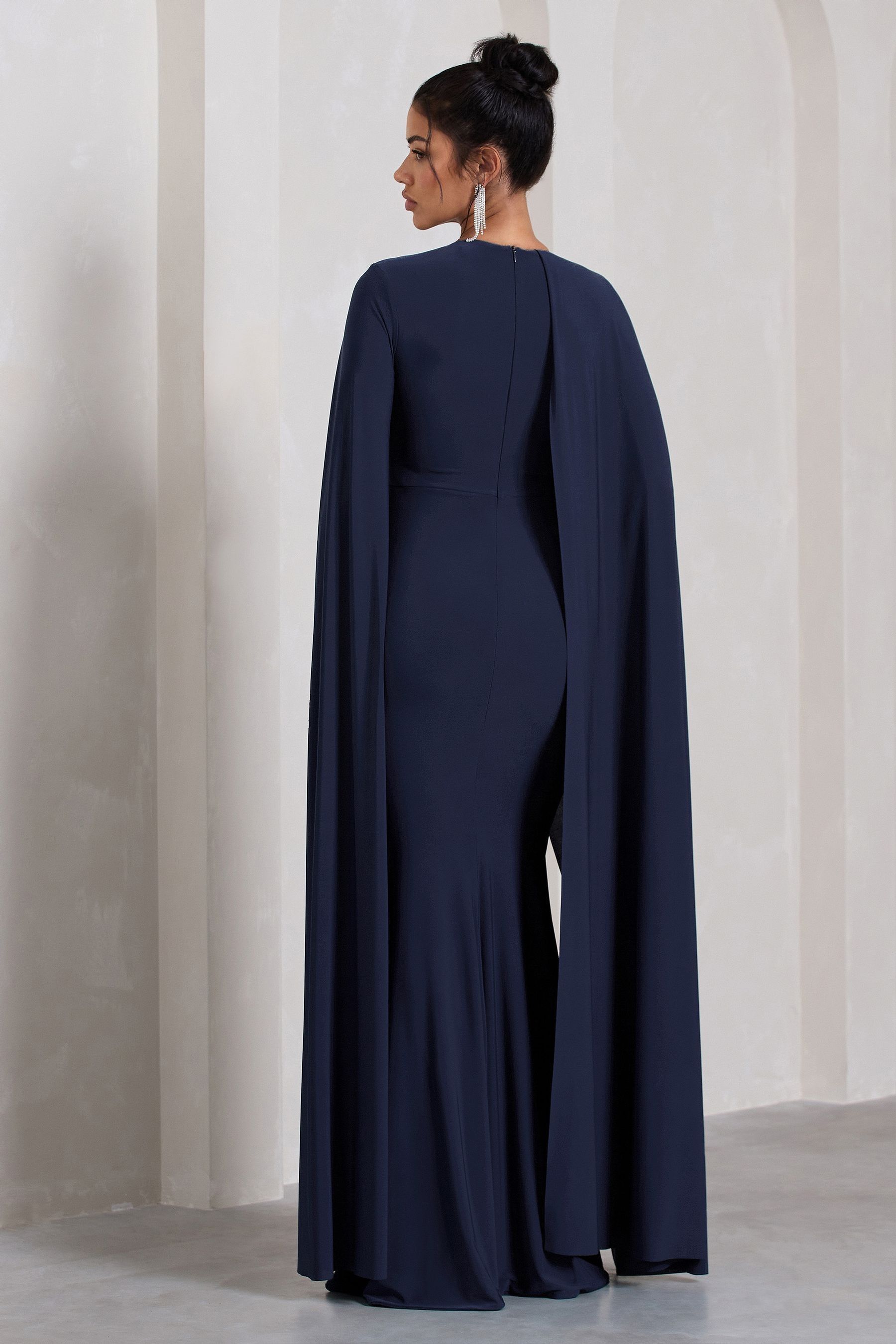 Buy Club L London Navy Blue Magdelena Asymmetric Cape Maxi Dress from Next Luxembourg