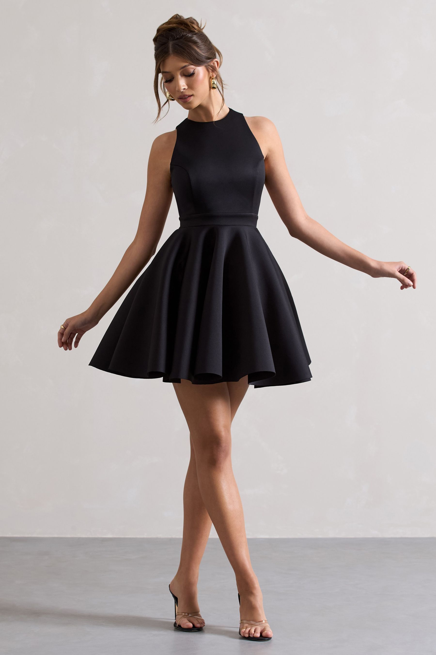 Waverly Black Racer Neck Sleeveless Skater Mini Dress US 4 Black