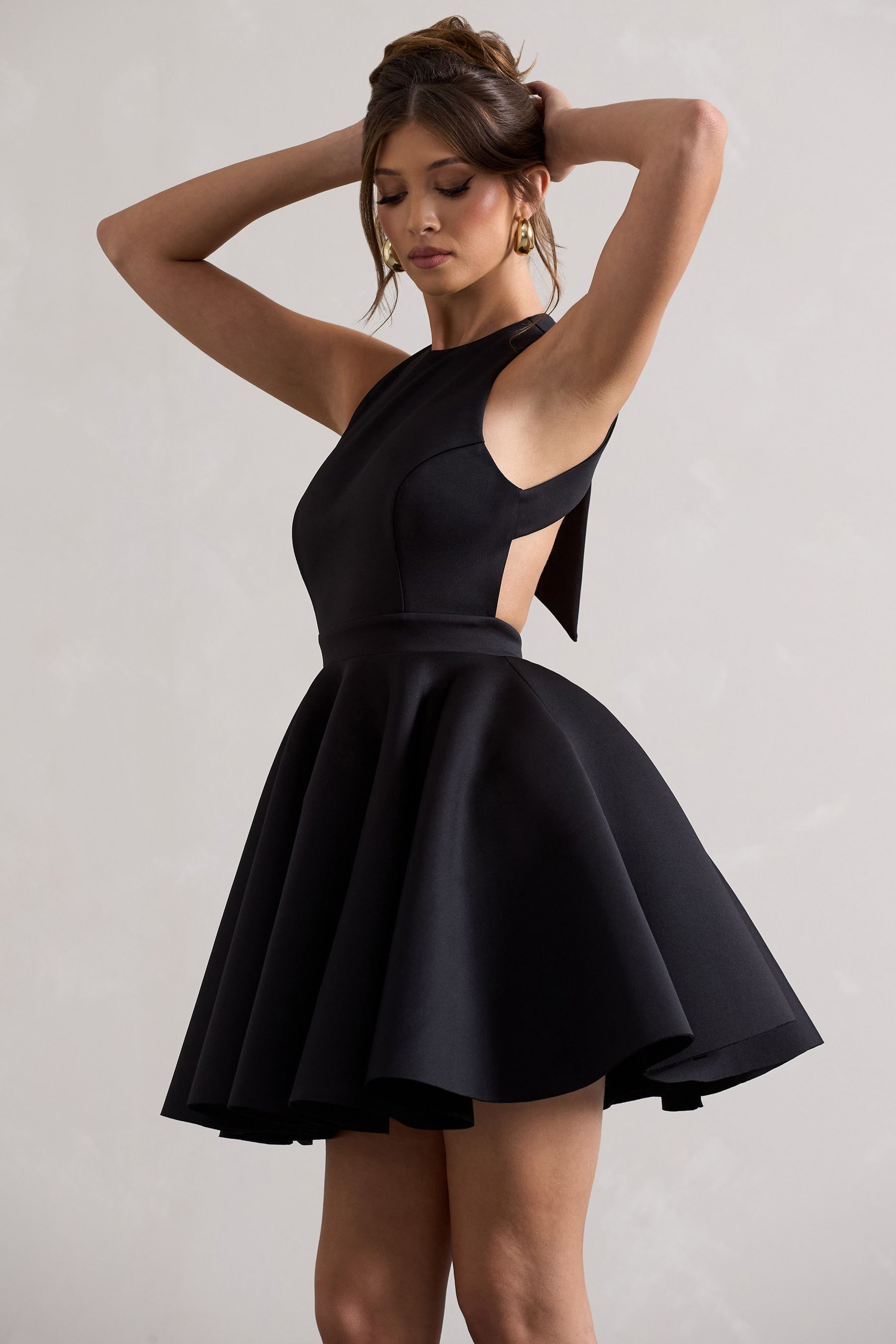 Club L London Black Waverly Racer Neck Sleeveless Skater Mini Dress