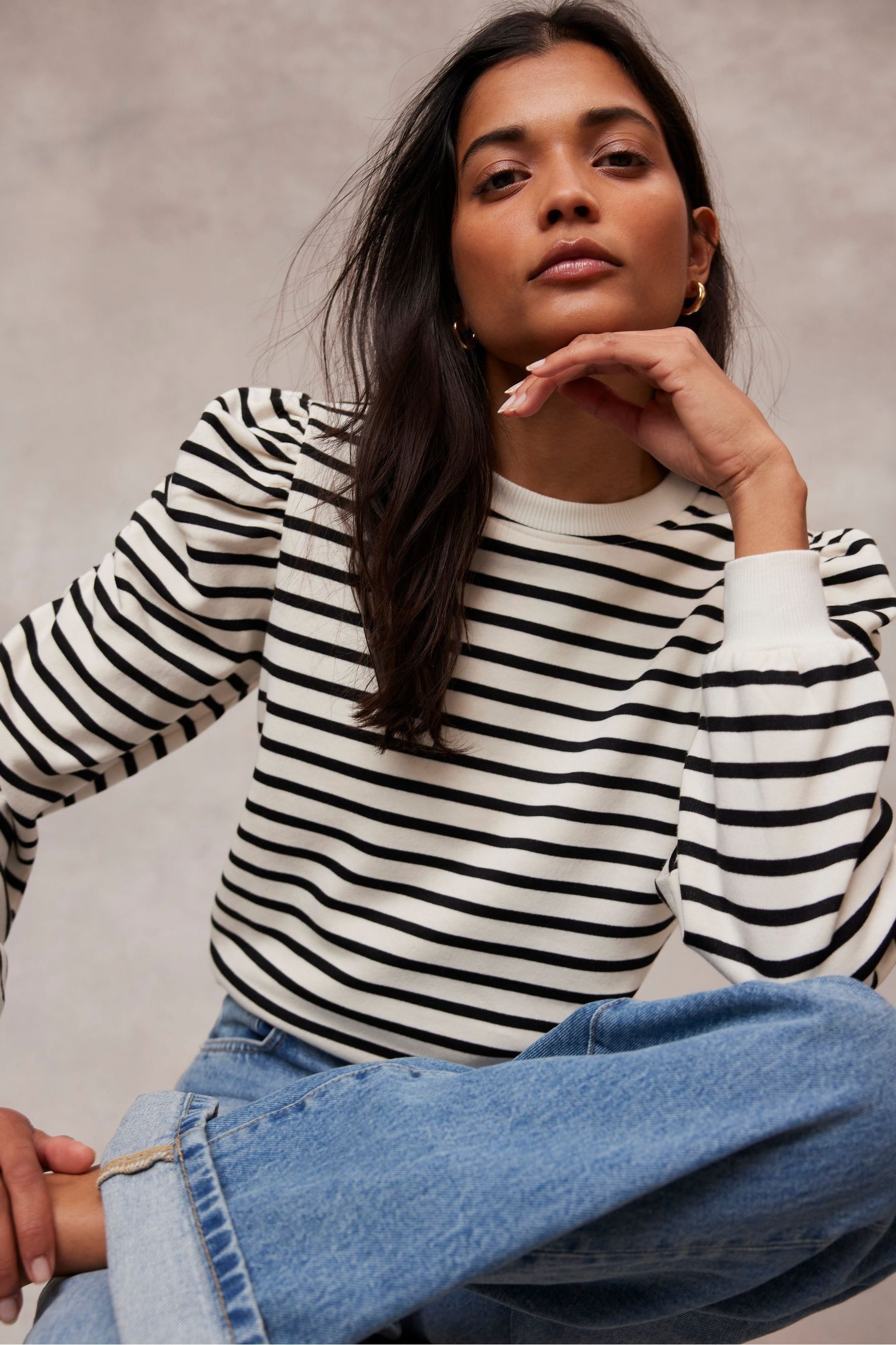 Buy Mint Velvet Cream Striped Ruched Shoulder Sweatshirt from Next Luxembourg
