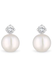 Simply Silver Silver Tone Recycled 925 Pearl and Cubic Zirconia Stud Earrings - Image 1 of 3