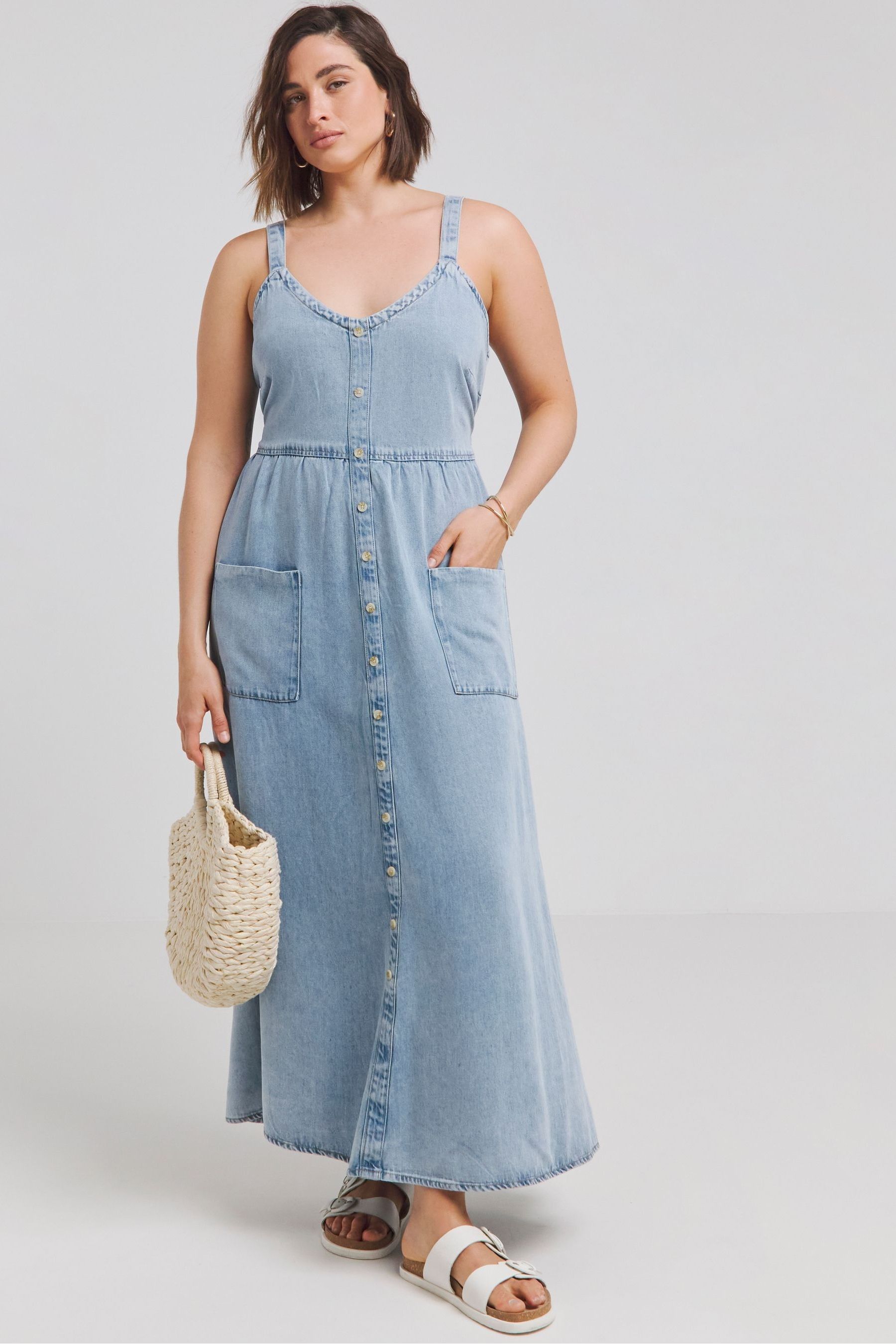 Buy Simply Be Blue Bow Back Denim Maxi Dress Made With 100 TM Lyocell from the Next UK online shop