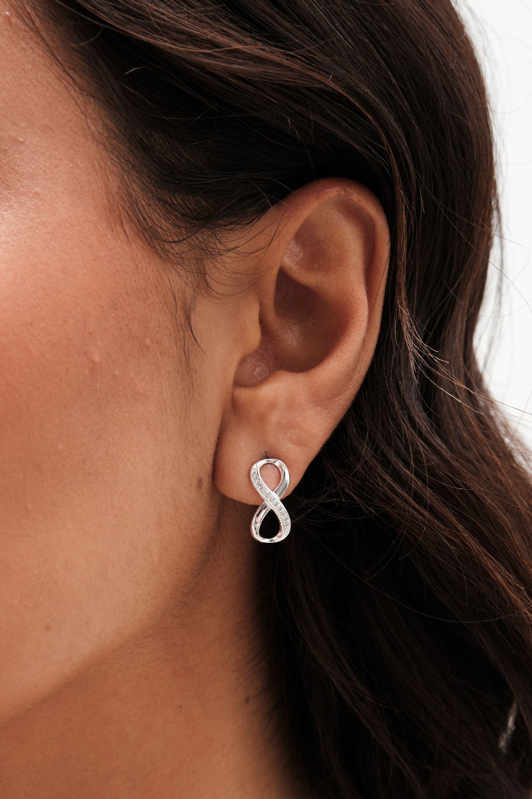 Simply Silver Silver Tone Sterling 925 Polished and Cubic Zirconia Infinity Stud Earrings ONE Womens