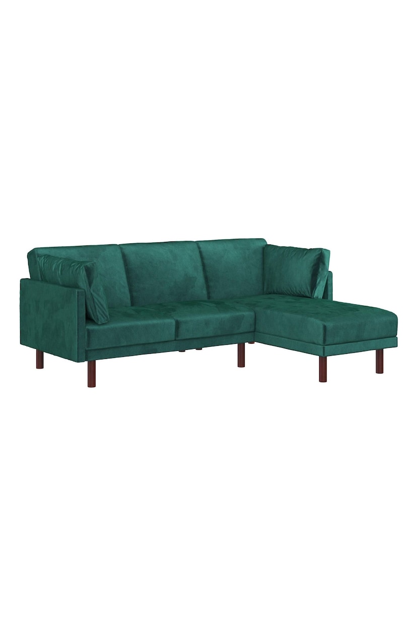 Dorel Home Green Clair Velvet Sprung Seat Sectional Sofa Bed - Image 3 of 5