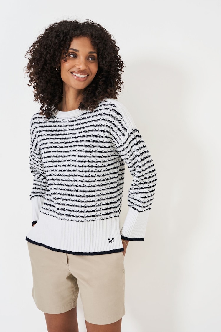 Crew Clothing 100% Cotton Textured Stripe Sweater - Image 1 of 5