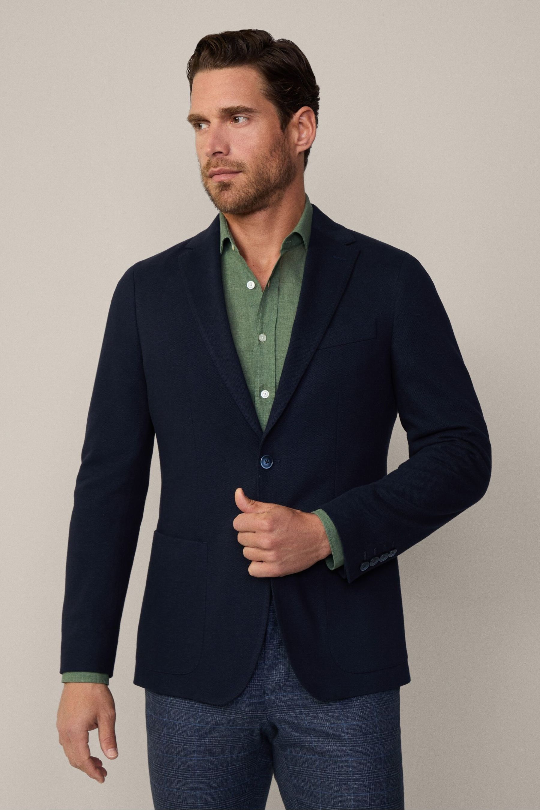 Hackett London Mens Blue Cotton Linen Mix Jacket 40r