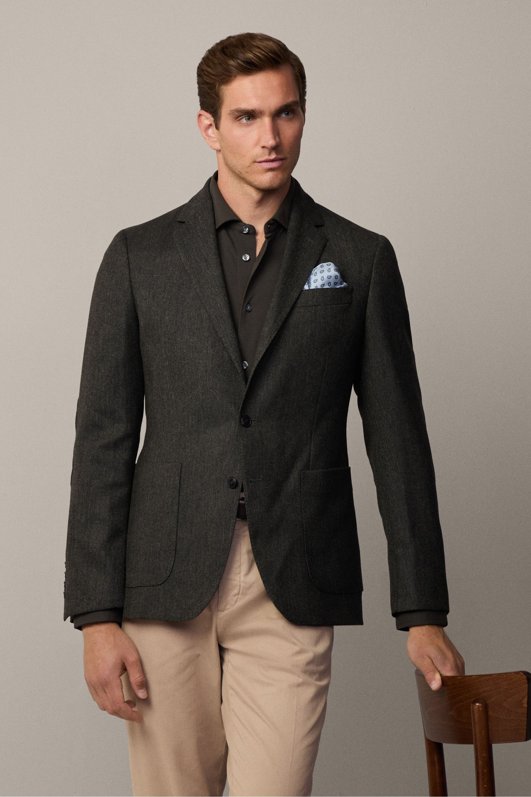 Hackett Multi Trim Hbone Ep Blazer Grey 42 Man HM443434 675 R0 42