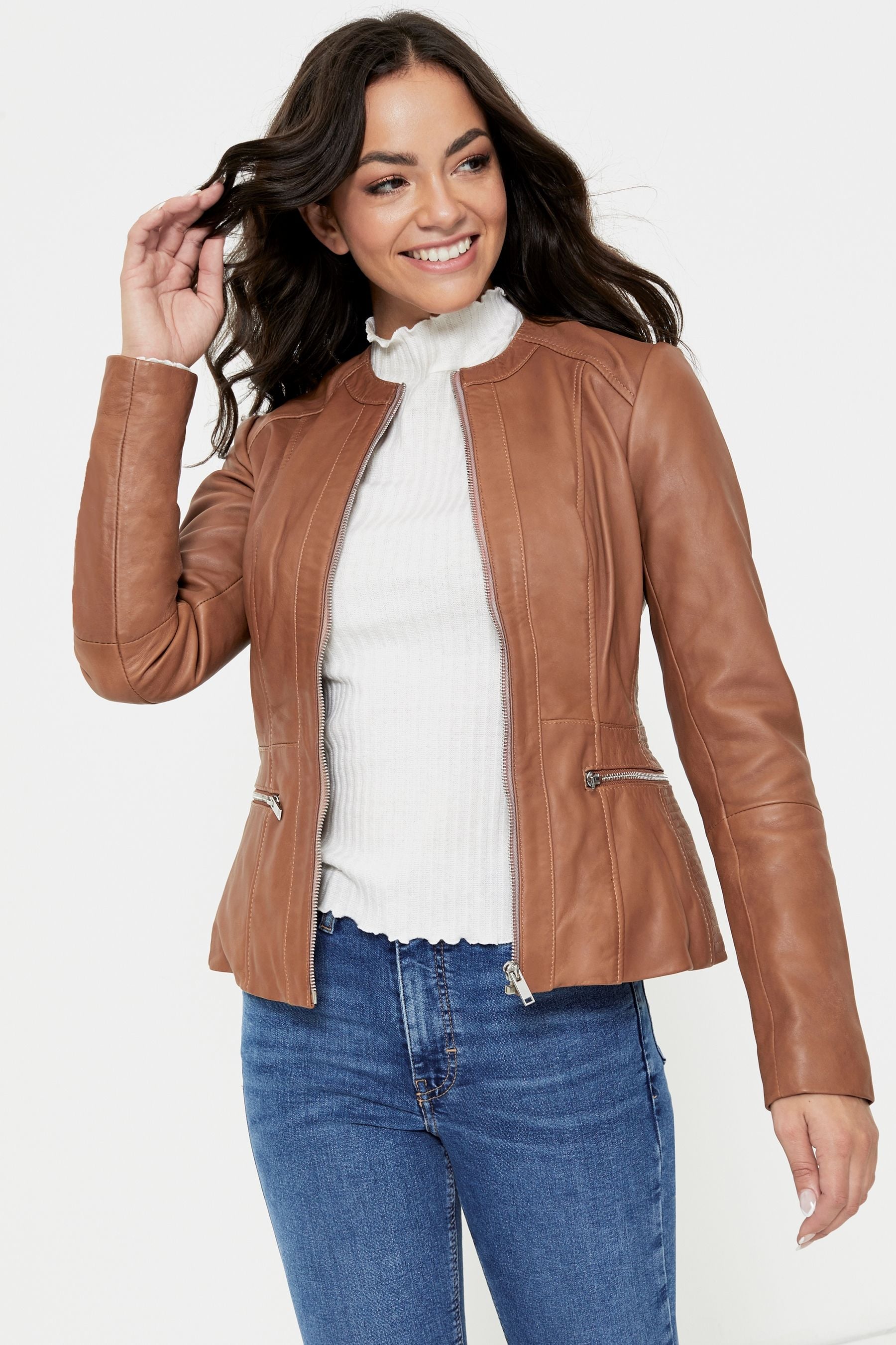 Buy Urban Code Brown Collarless Leather Jacket from Next Canada
