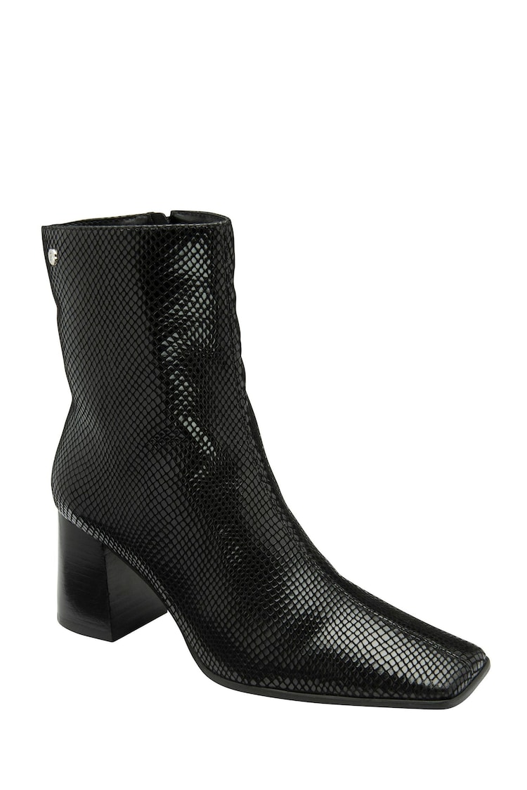 Ravel Black Snake Effect Print Leather Ankle Boots - Image 1 of 4