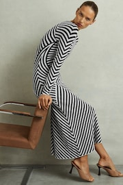 Reiss Black/Ivory Kali Knitted Striped Midi Dress - Image 1 of 6