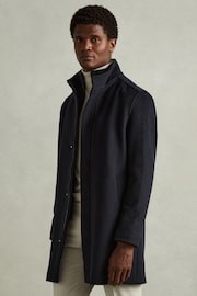 Reiss Navy Bhule Wool-Blend Alcantara Hybrid Coat - Image 3 of 6