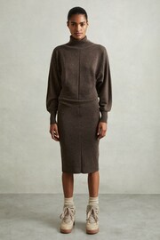 Reiss Chocolate Winslet Wool Blend Blouson Sleeve Midi Dress - Image 4 of 5