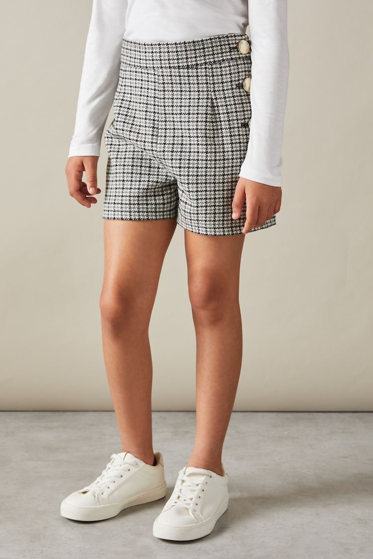 Reiss Black Charlie Senior Checked Suit Shorts - Image 1 of 4