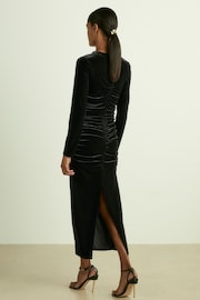 Reiss Black Sia Velvet Ruched Twist-Front Midi Dress - Image 4 of 6