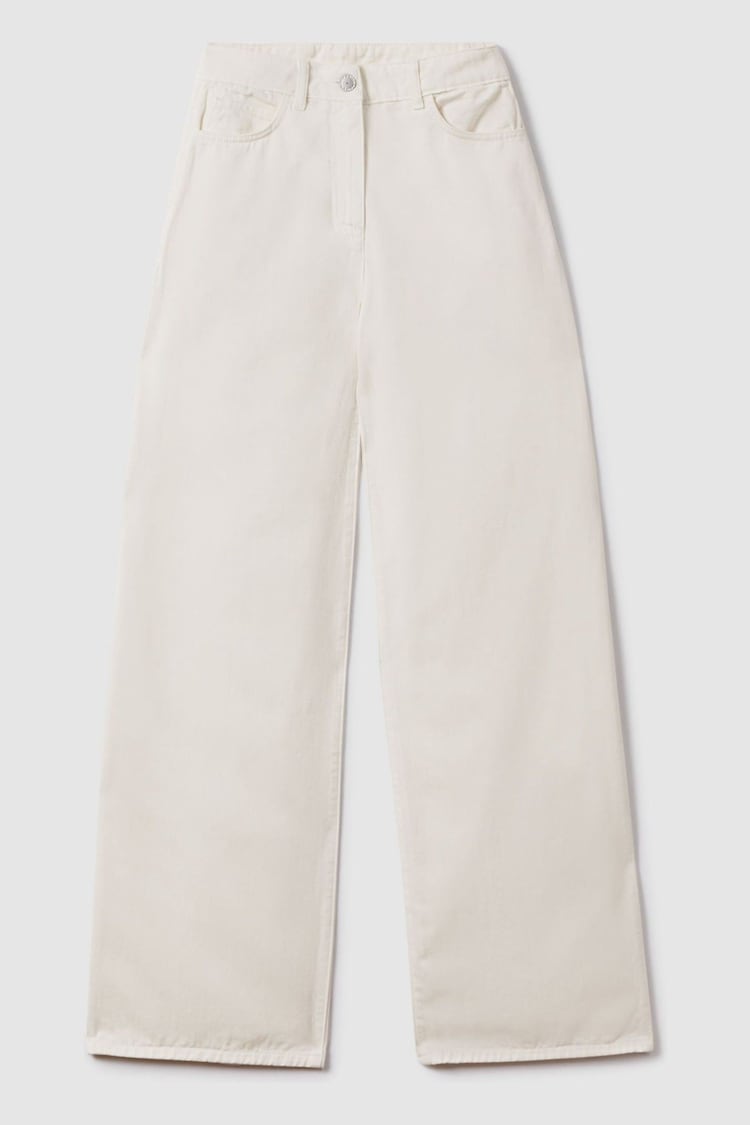 Reiss Cream Colorado Petite Garment Dyed Wide Leg Trousers - Image 2 of 7