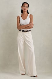 Reiss Cream Colorado Petite Garment Dyed Wide Leg Trousers - Image 3 of 7