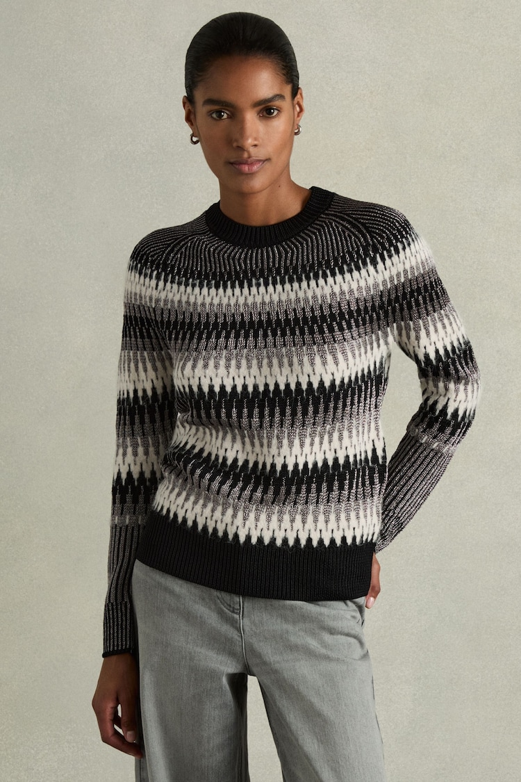 Reiss Black/White Belle Glitter Fair-Isle Jumper with Alpaca - Image 1 of 5