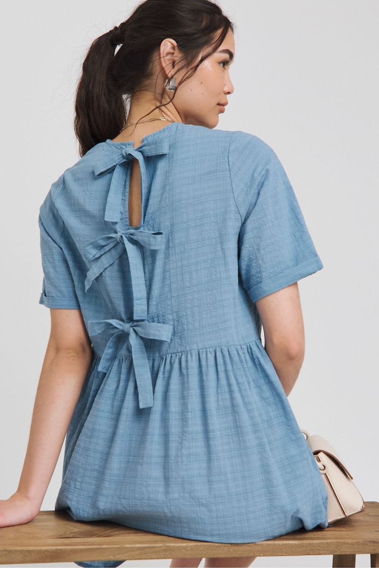 Simply Be Blue Bow Smock Dress - Image 2 of 4