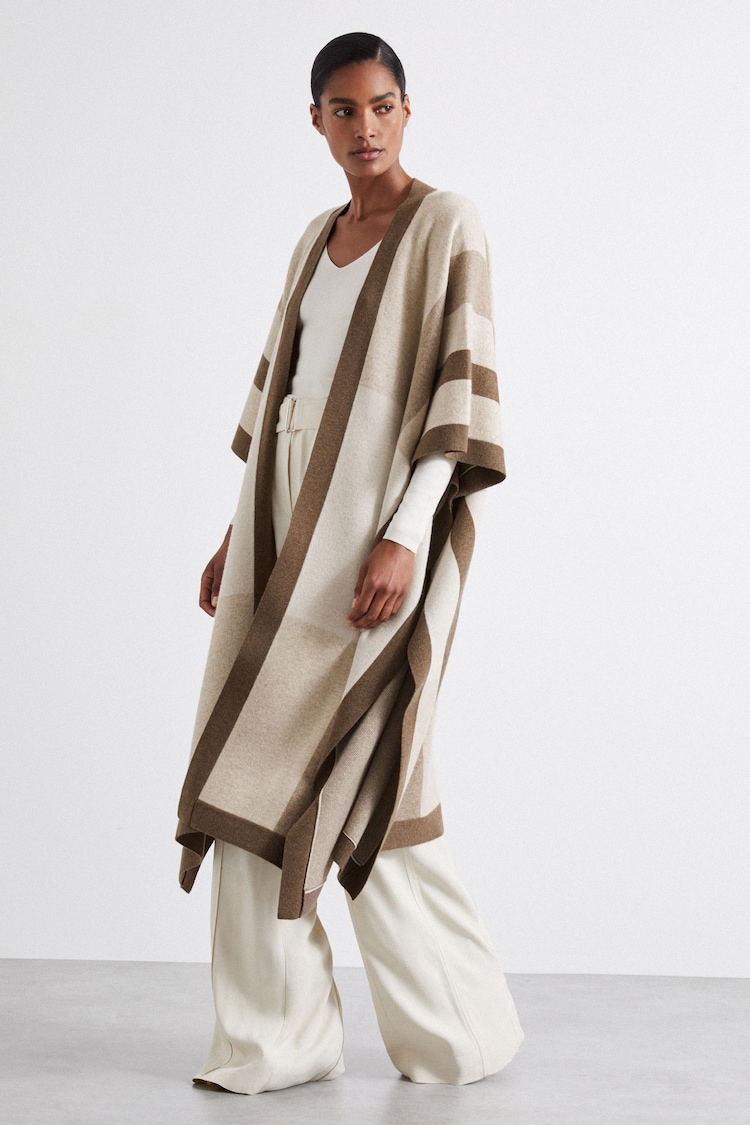 Reiss Camel Caitlin Atelier Checked Wool and Cashmere Cape - Image 1 of 6