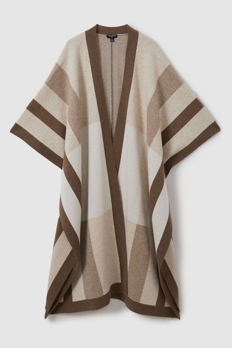 Reiss Camel Caitlin Atelier Checked Wool and Cashmere Cape - Image 2 of 6