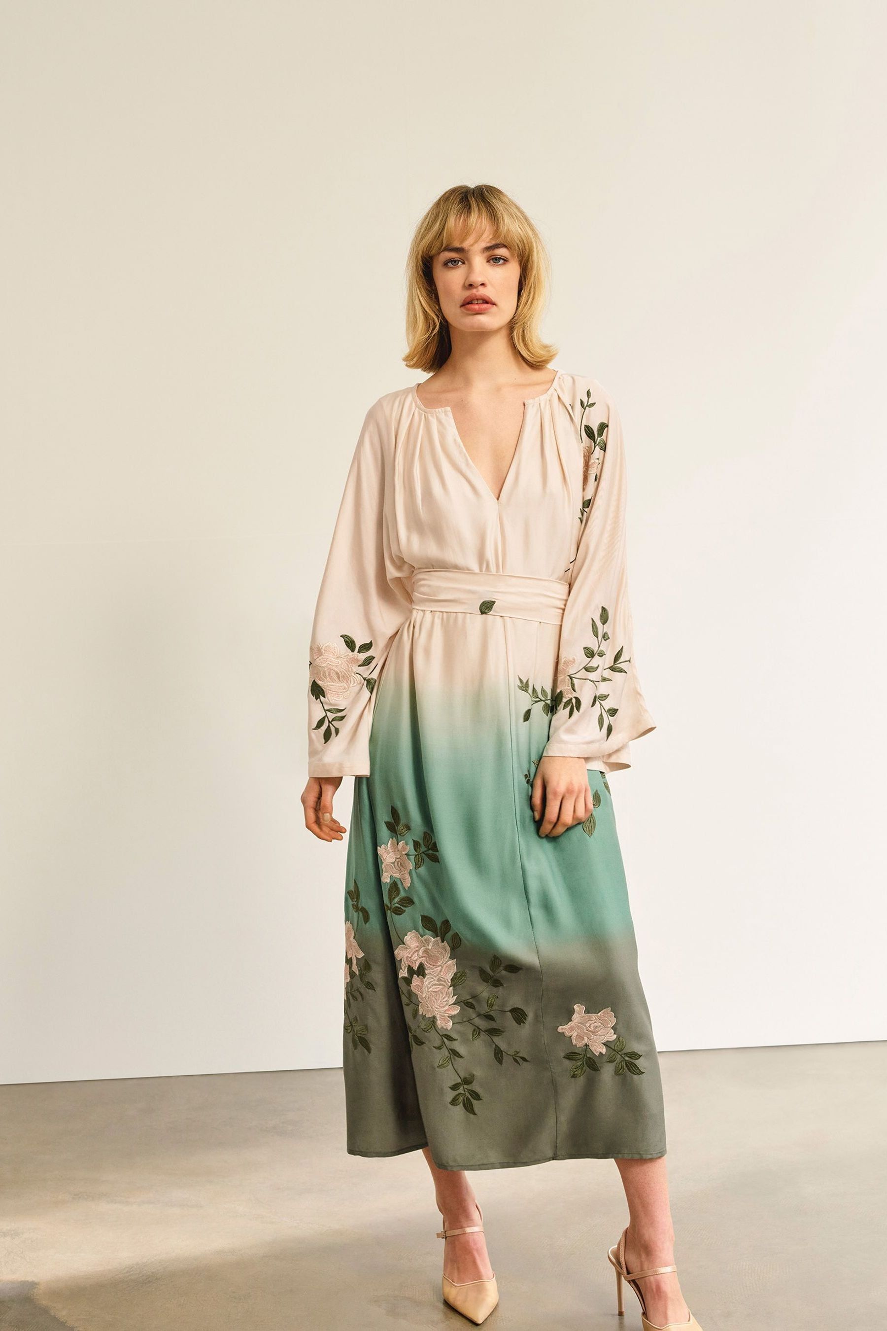 Buy Monsoon Green Florence Ombre Floral Dress from Next Luxembourg