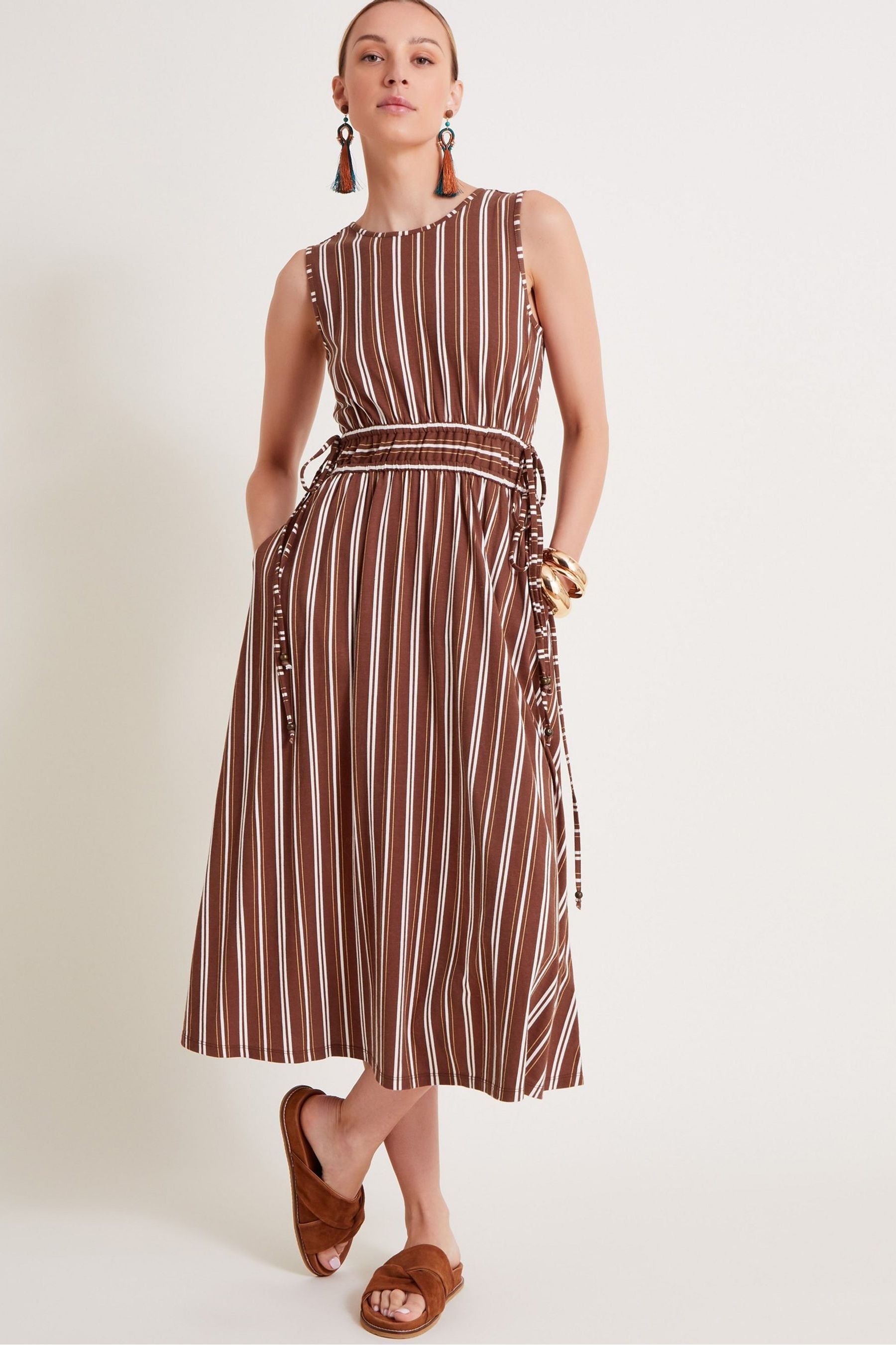 Buy Monsoon Brown Stripe 100 Cotton Jersey Dress from Next Luxembourg