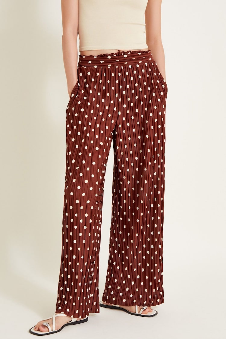 Monsoon Brown Paris Spot Plisse Trousers - Image 2 of 5