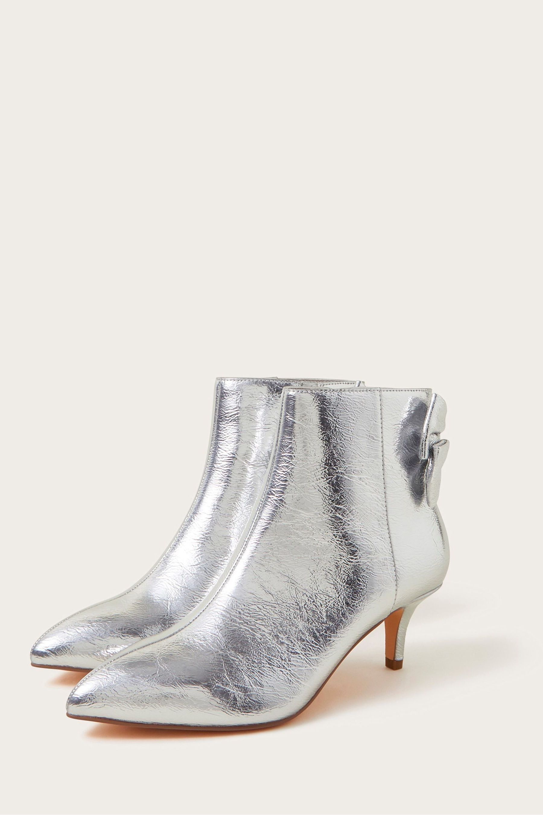 Monsoon Silver Evie Kitten Heel Bow Boots 6 EU 39 Womens