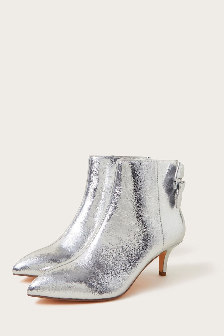 Monsoon Silver Evie Kitten Heel Bow Boots - Image 1 of 3