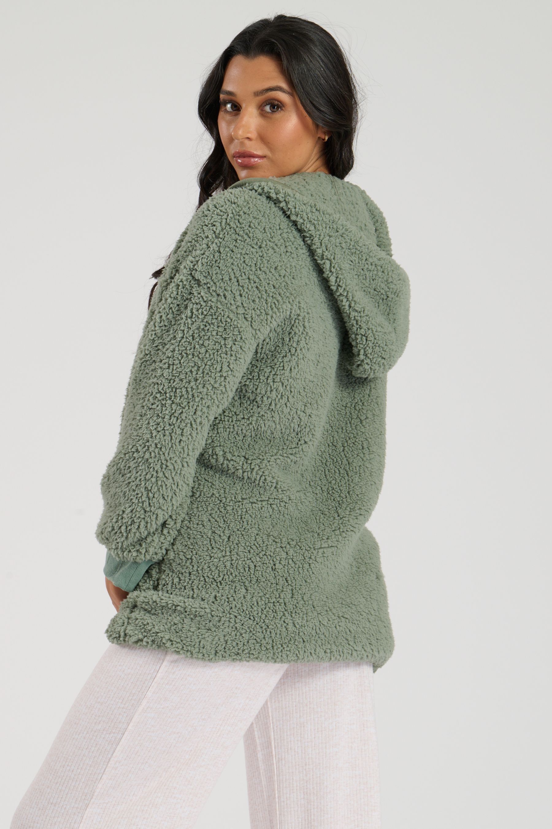 Buy Loungeable Green Borg Button Lounge Hooded Cardigan from Next Czech Republic
