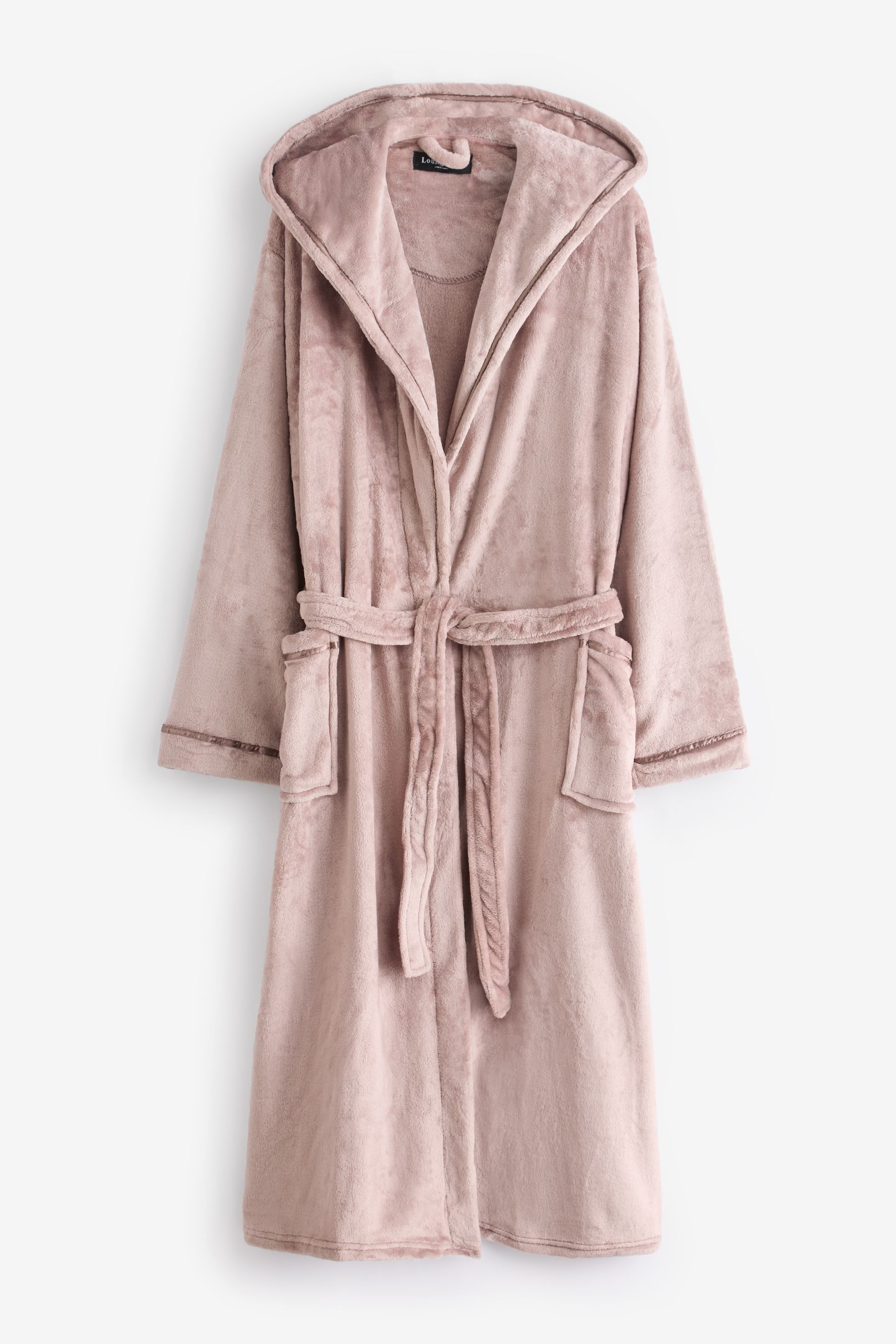 Buy Loungeable Pink Ribbon Trim Luxury Fleece Hooded Maxi Robe from the Next UK online shop