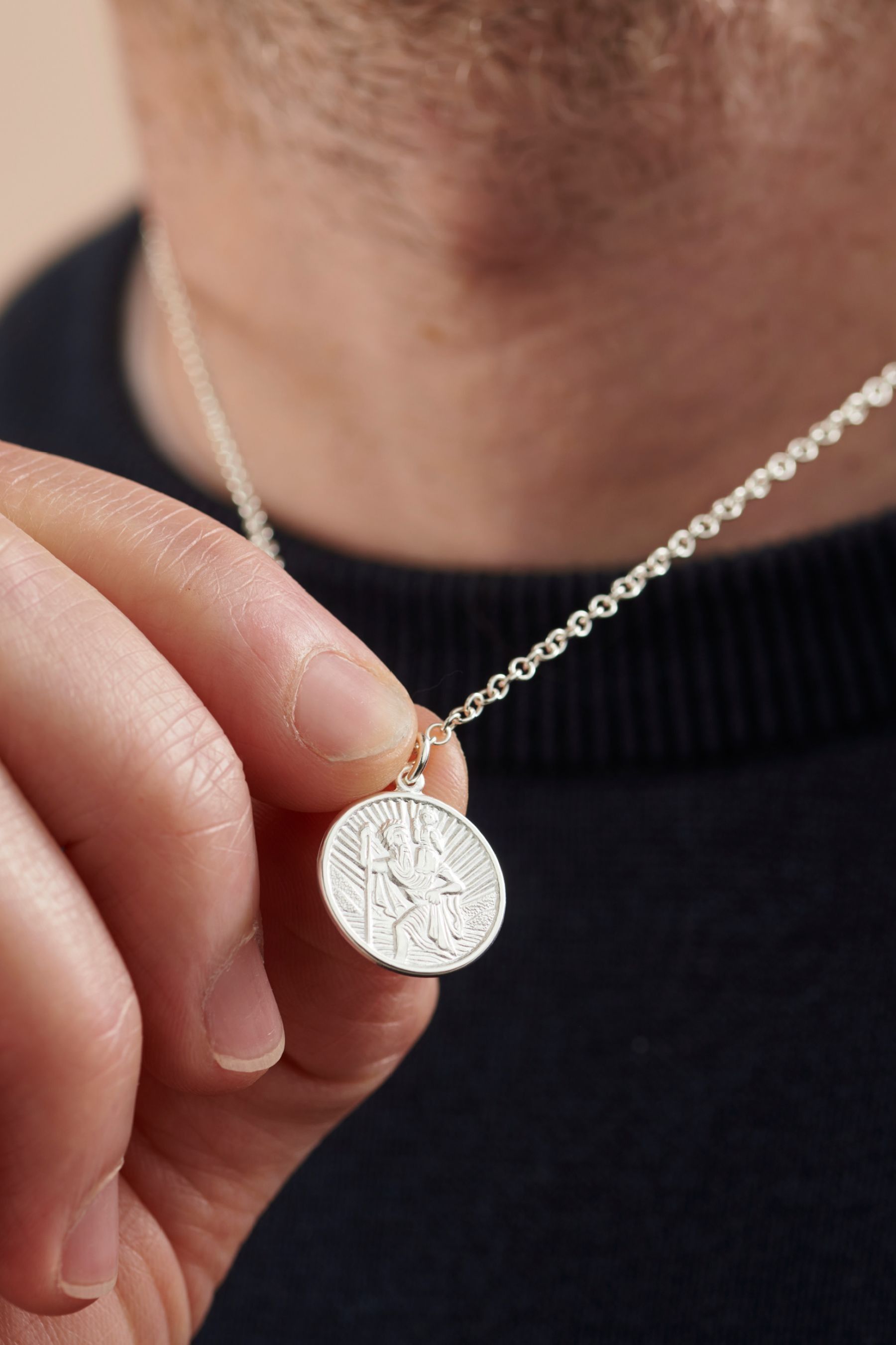 Buy Posh Totty Designs Silver Tone Personalised Mens St Christopher Necklace from the Next UK online shop
