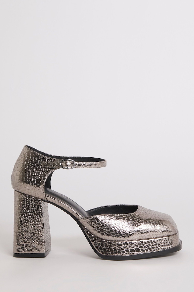 Simply Be Silver Wide Fit Platform Heeled Shoes - Image 1 of 3