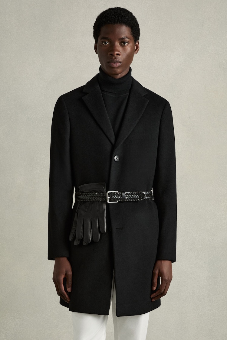 Reiss Black Monty Wool and Cashmere Lined Leather Gloves - Image 2 of 4