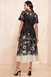 Friends Like These Black/White Flutter Sleeve Printed Satin Midi Dress - Image 4 of 4