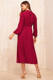 Friends Like These Red High Neck Long Sleeve Midi Dress with Bow Detailing - Image 3 of 4