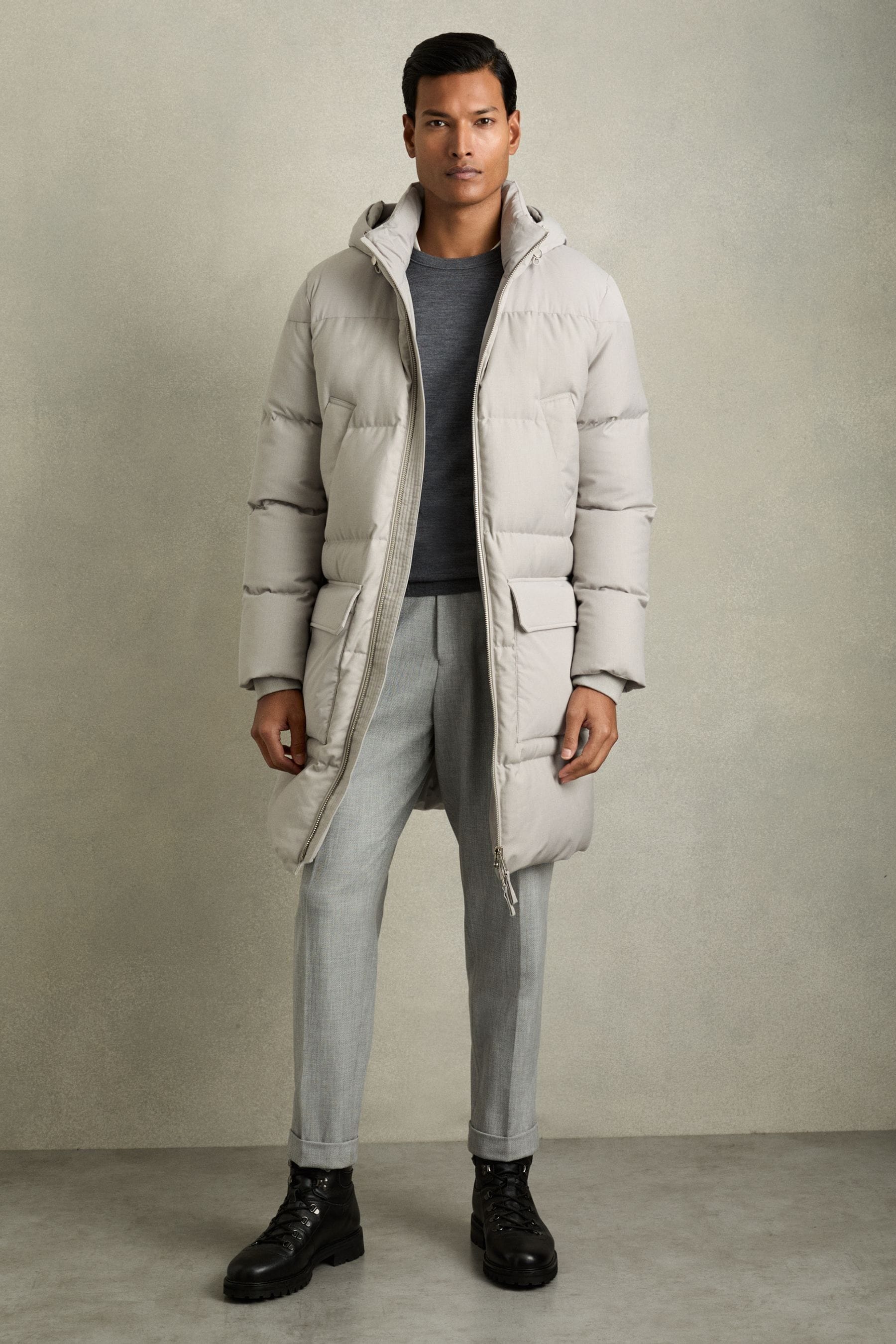 Buy Reiss Grey Stadium Quilted Longline Puffer Jacket from Next Luxembourg