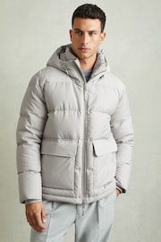 Reiss Grey Carston Patch-Pocket Quilted Puffer Jacket - Image 3 of 7