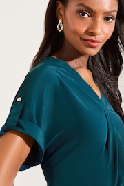 Lipsy Teal Blue Utility V Neck Shortss Roll Sleeve Top - Image 2 of 4