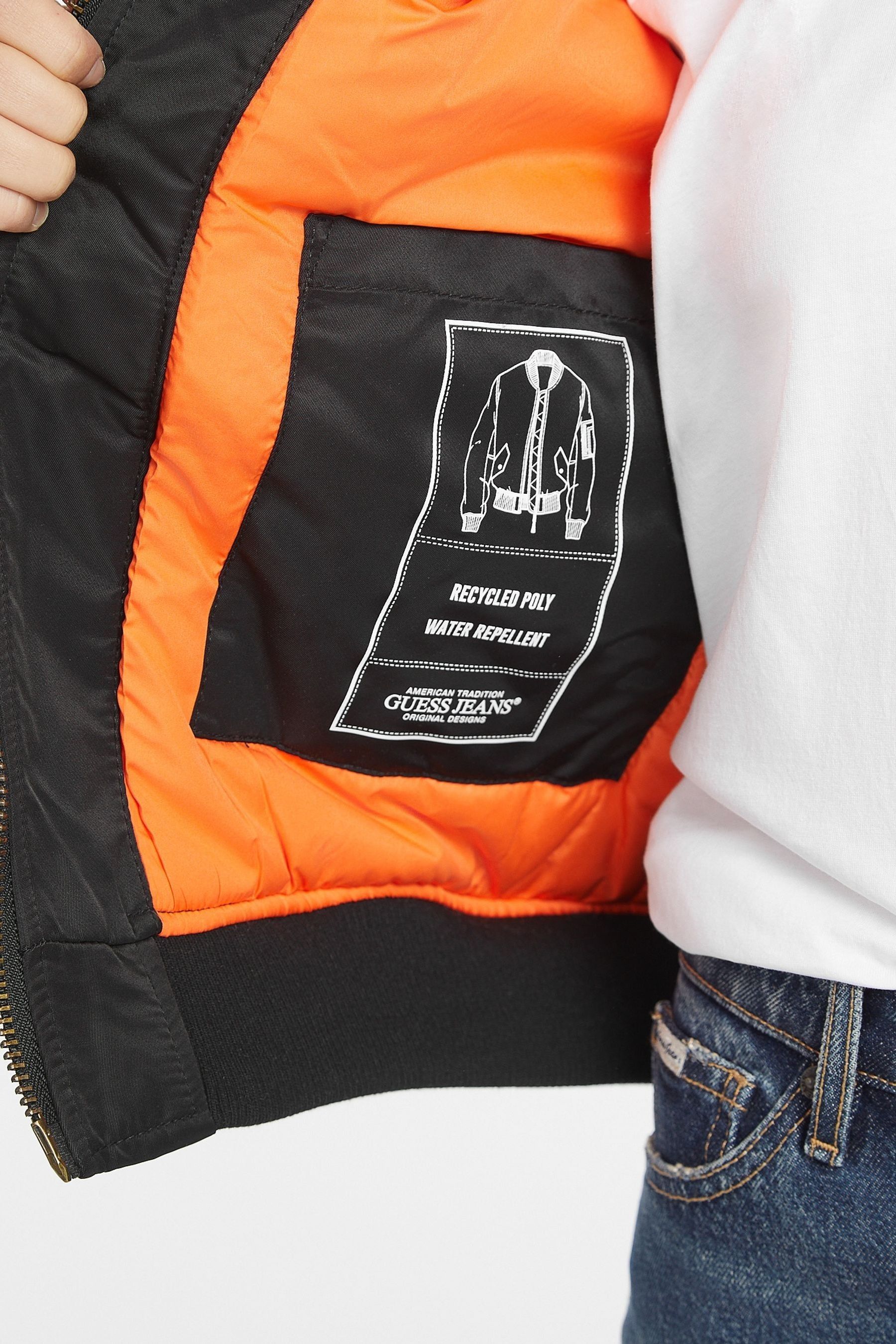 Black guess bomber jacket discount
