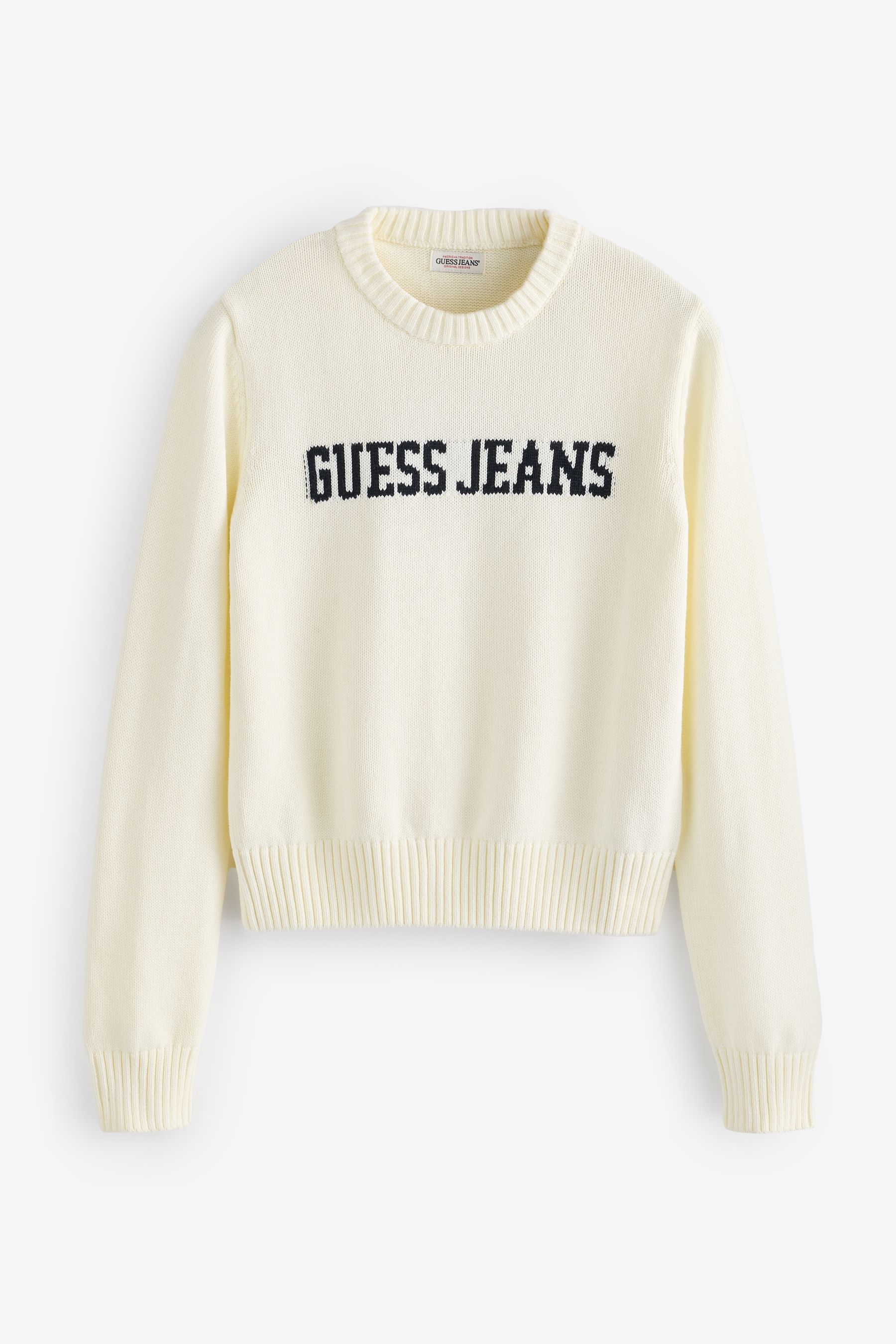 Buy Guess Jeans Cream 100 Cotton Logo Knit Jumper from Next Malta