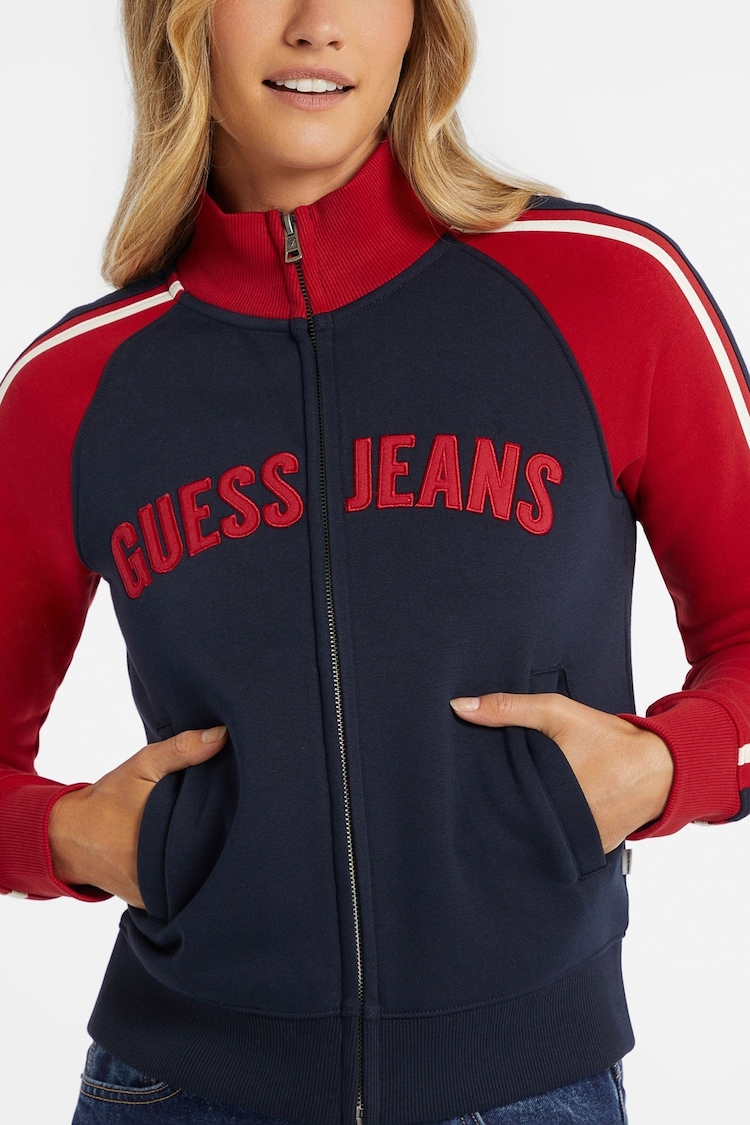 GUESS JEANS Navy/Red Varsity Logo Zip-Up Sweatshirt - Image 1 of 7